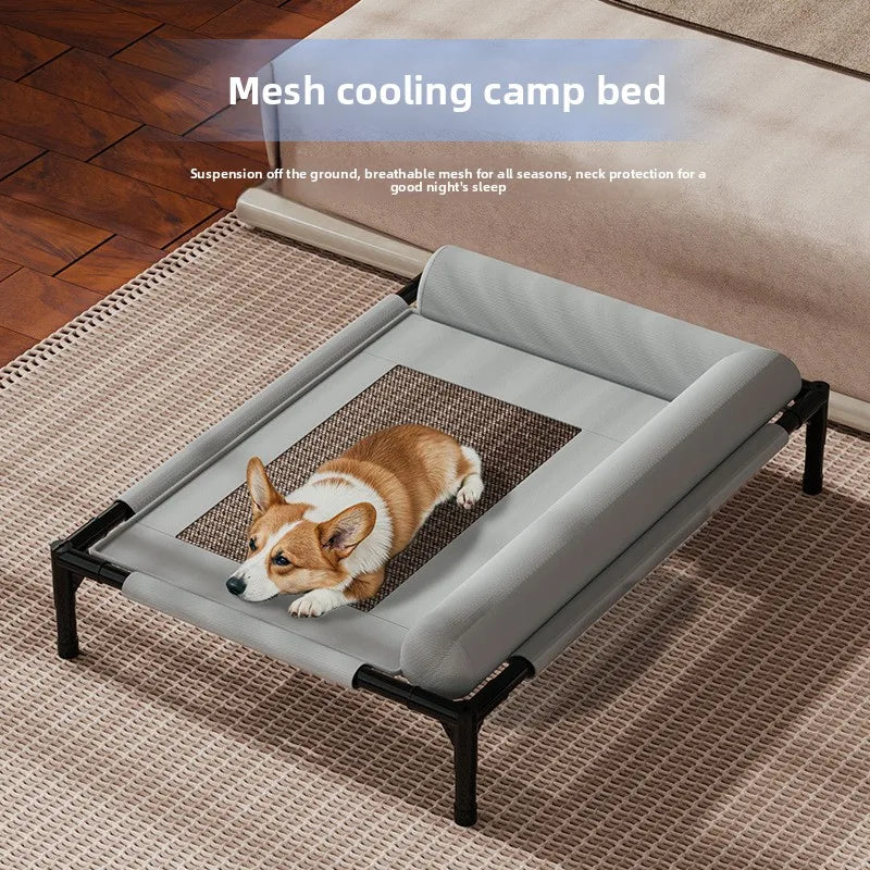 Pet Cot Bed Folding All-Season Universal Dogs Cats Breathable Cool Summer Removable Washable Elevated Iron-Frame Kennel