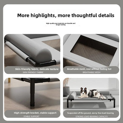 Pet Cot Bed Folding All-Season Universal Dogs Cats Breathable Cool Summer Removable Washable Elevated Iron-Frame Kennel