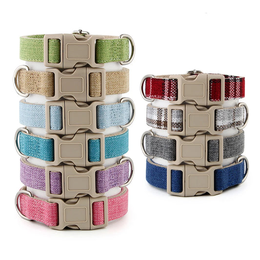 Luxury Cotton Velvet Adjustable Pet Collar Plaid Print Lightweight Dog Collar with High-quality Plastic Buckle