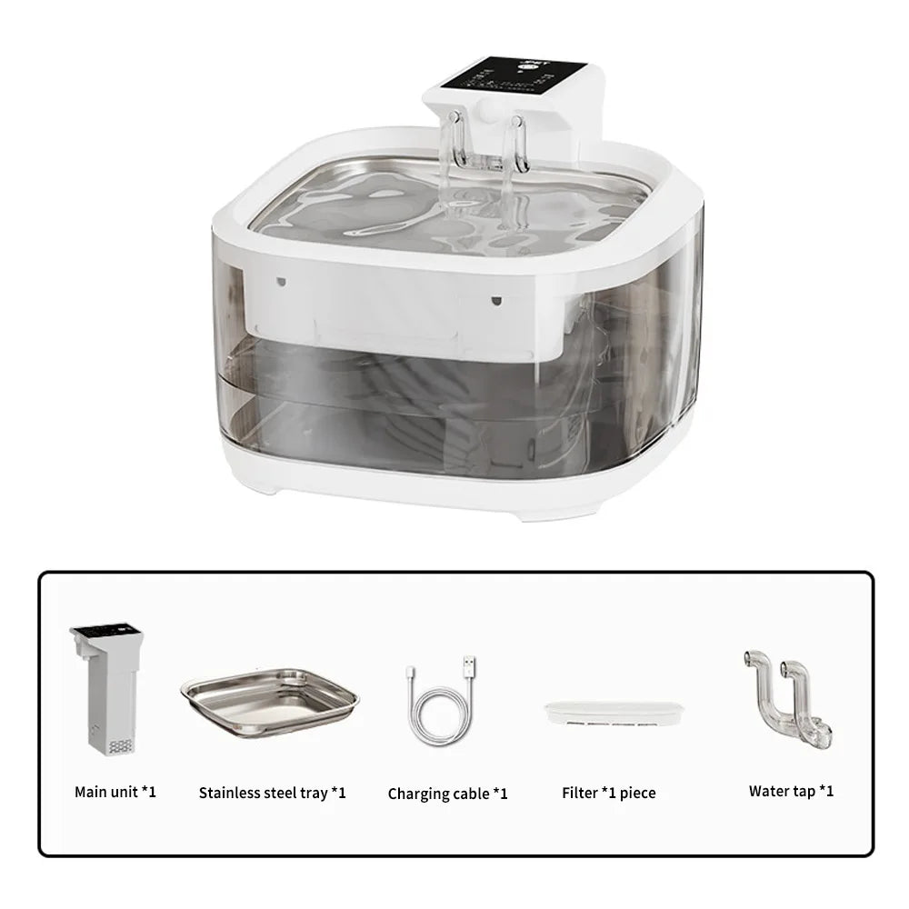4.5L Durable Transparent Pet Water Dispenser Smart Cat Dog Water Fountain IPX6 Waterproof Wireless Rechargeable 3 Modes for Pets