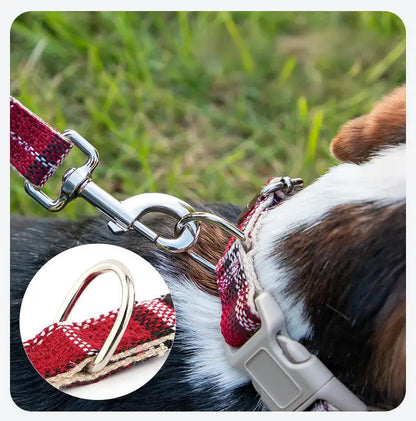 Luxury Cotton Velvet Adjustable Pet Collar Plaid Print Lightweight Dog Collar with High-quality Plastic Buckle