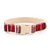 Luxury Cotton Velvet Adjustable Pet Collar Plaid Print Lightweight Dog Collar with High-quality Plastic Buckle