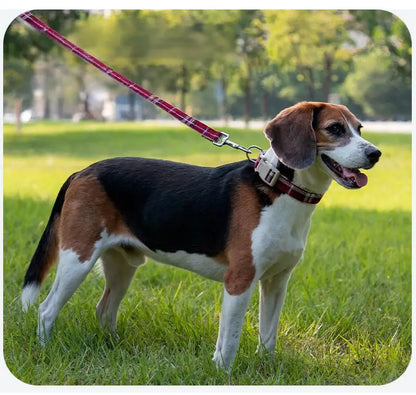 Luxury Cotton Velvet Adjustable Pet Collar Plaid Print Lightweight Dog Collar with High-quality Plastic Buckle