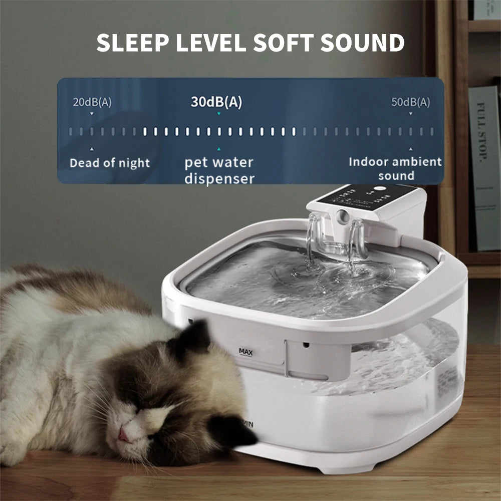 4.5L Durable Transparent Pet Water Dispenser Smart Cat Dog Water Fountain IPX6 Waterproof Wireless Rechargeable 3 Modes for Pets